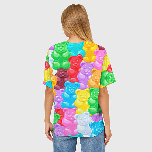 Женская футболка оверсайз Мармеладные мишки разноцветные / 3D-принт – фото 4