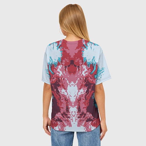 Женская футболка оверсайз Абстрактный ,графический рисунок, красного и синег / 3D-принт – фото 4