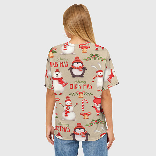 Женская футболка оверсайз СЧАСТЛИВОГО РОЖДЕСТВА MERRY CHRISTMAS / 3D-принт – фото 4