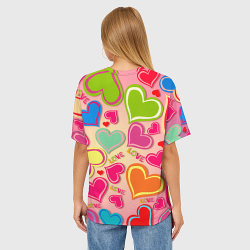 Женская футболка оверсайз ЛЮБОВНЫЕ СЕРДЕЧКИ LOVE HEARTS / 3D-принт – фото 4