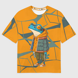 Футболка оверсайз женская Лягушка в модной куртке, цвет: 3D-принт