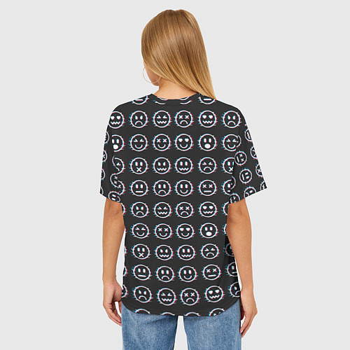 Женская футболка оверсайз Глитч смайлы / 3D-принт – фото 4