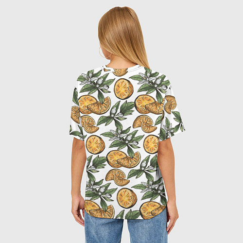 Женская футболка оверсайз Узор из тропических апельсинов / 3D-принт – фото 4