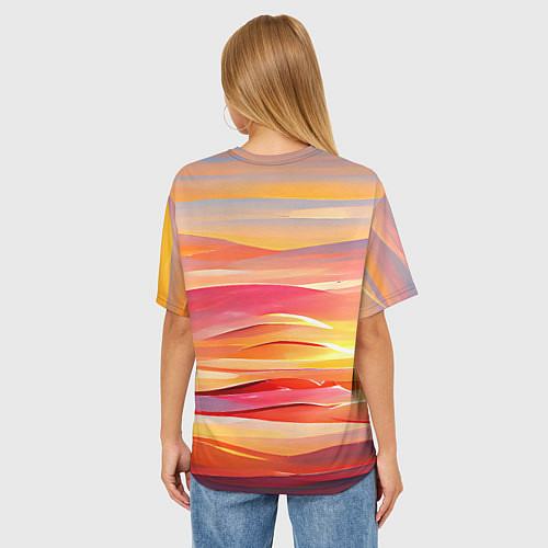 Женская футболка оверсайз Закатное солнце / 3D-принт – фото 4