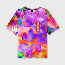 Женская футболка оверсайз Красочный цветочный паттерн Лето Colorful Floral P