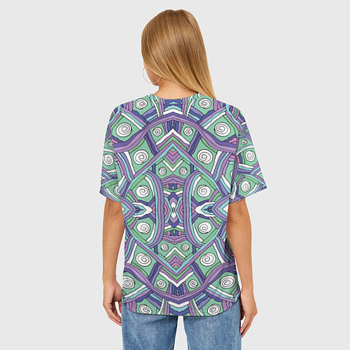 Женская футболка оверсайз Абстрактный разноцветный принт в дудл стиле / 3D-принт – фото 4