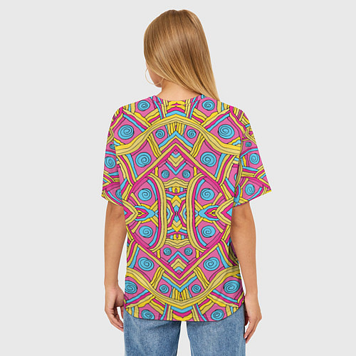 Женская футболка оверсайз Разноцветный и яркий узор в дудл стиле / 3D-принт – фото 4