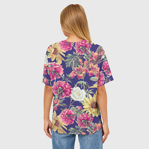 Женская футболка оверсайз Цветы Розовые Пионы / 3D-принт – фото 4