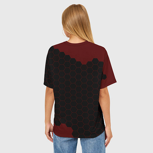 Женская футболка оверсайз Символ Doom и краска вокруг на темном фоне / 3D-принт – фото 4