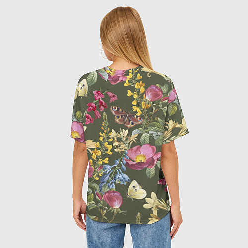 Женская футболка оверсайз Цветы Винтажные / 3D-принт – фото 4