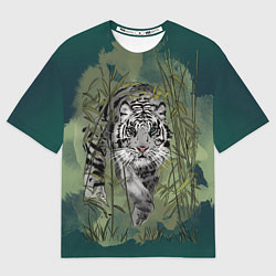 Футболка оверсайз женская Крадущийся белый тигр символ гола, цвет: 3D-принт