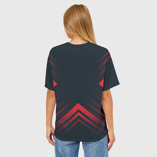 Женская футболка оверсайз Красный Символ Dead Space на темном фоне со стрелк / 3D-принт – фото 4