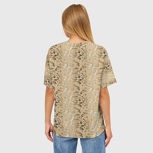 Женская футболка оверсайз Бежевые абстрактные узоры / 3D-принт – фото 4