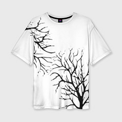 Футболка оверсайз женская Черные ветки деревьев на белом фоне, цвет: 3D-принт
