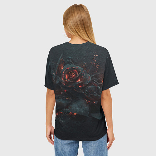 Женская футболка оверсайз Тлеющий розы / 3D-принт – фото 4