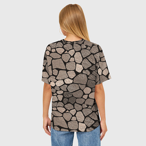 Женская футболка оверсайз Черно-коричневая текстура камня / 3D-принт – фото 4