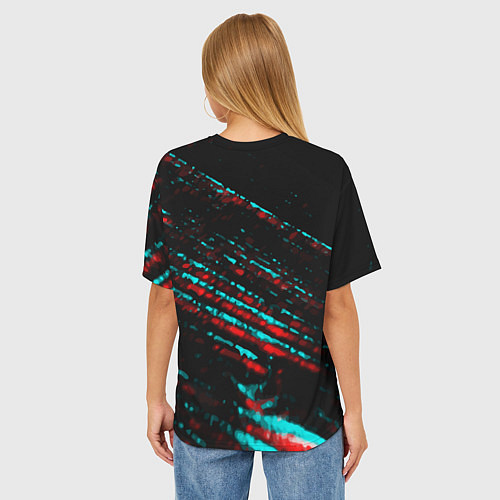 Женская футболка оверсайз Portal в стиле Glitch Баги Графики на темном фоне / 3D-принт – фото 4