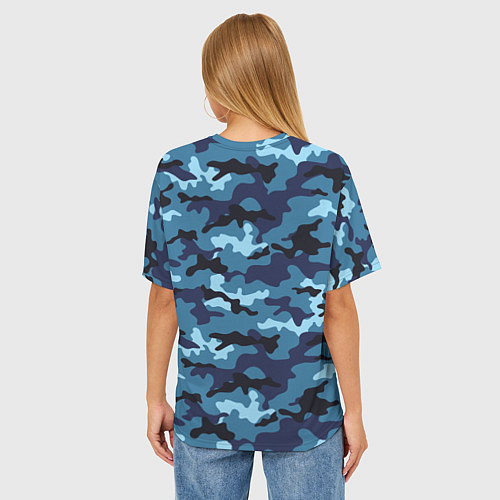 Женская футболка оверсайз Камуфляж Тёмно-Синий Camouflage Dark-Blue / 3D-принт – фото 4