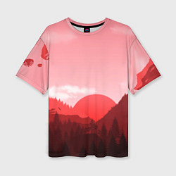Женская футболка оверсайз Закат в горах в розовых тонах
