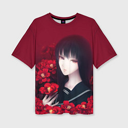 Женская футболка оверсайз Anime Camellia Аниме Красная Камелия