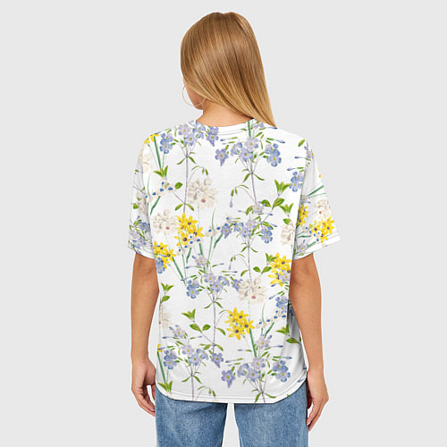 Женская футболка оверсайз Цветы Барвинок и Рудбекия / 3D-принт – фото 4