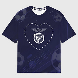 Футболка оверсайз женская Лого Benfica в сердечке на фоне мячей, цвет: 3D-принт