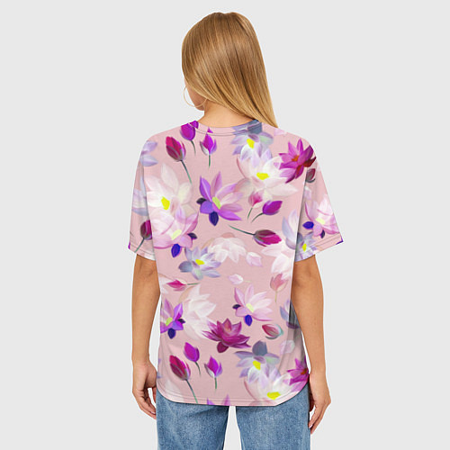 Женская футболка оверсайз Цветы Разноцветные Лотосы / 3D-принт – фото 4