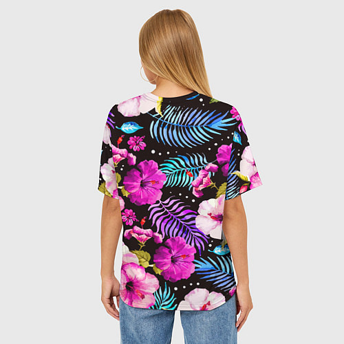 Женская футболка оверсайз Floral pattern Summer night Fashion trend / 3D-принт – фото 4