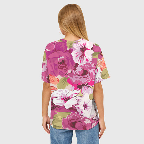 Женская футболка оверсайз Красочный цветочный паттерн Лето Fashion trend 202 / 3D-принт – фото 4