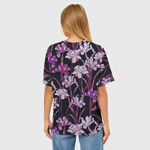 Женская футболка оверсайз Цветы Фиолетовые Ирисы / 3D-принт – фото 4