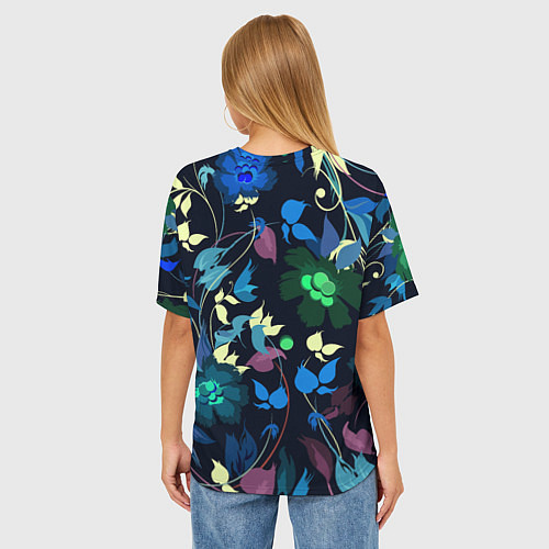 Женская футболка оверсайз Color summer night Floral pattern / 3D-принт – фото 4