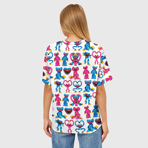 Женская футболка оверсайз POPPY PLAYTIME HAGGY WAGGY AND KISSY MISSY PATTERN / 3D-принт – фото 4