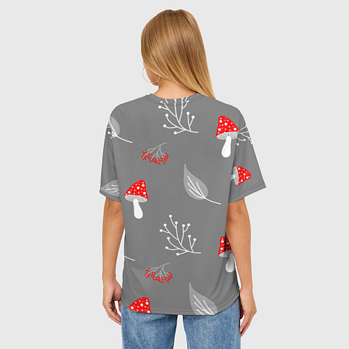 Женская футболка оверсайз Грибочки на сером фоне, паттерн / 3D-принт – фото 4