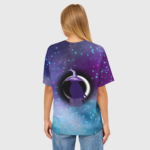 Женская футболка оверсайз Сова-колдунья с зельем на фоне ночного неба / 3D-принт – фото 4