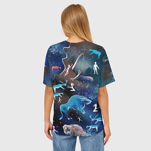 Женская футболка оверсайз Альтернативная Альтамира синяя / 3D-принт – фото 4