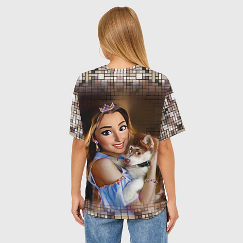 Женская футболка оверсайз DIGITAL ART ДЕВУШКА СОБАКА ПРЯМОУГОЛЬНИКИ / 3D-принт – фото 4