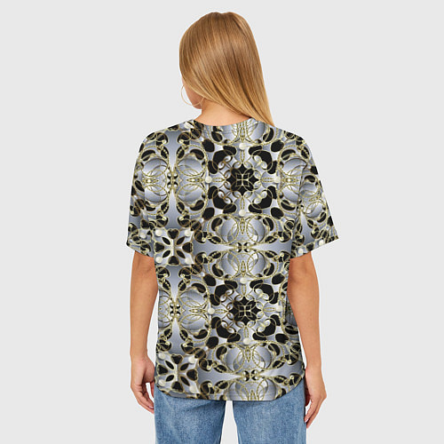 Женская футболка оверсайз Black silver geometry / 3D-принт – фото 4