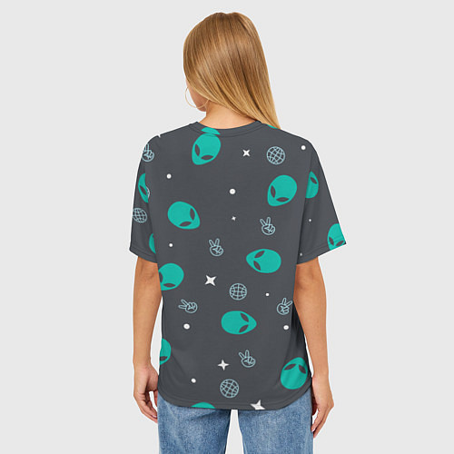 Женская футболка оверсайз Aliens pattern / 3D-принт – фото 4