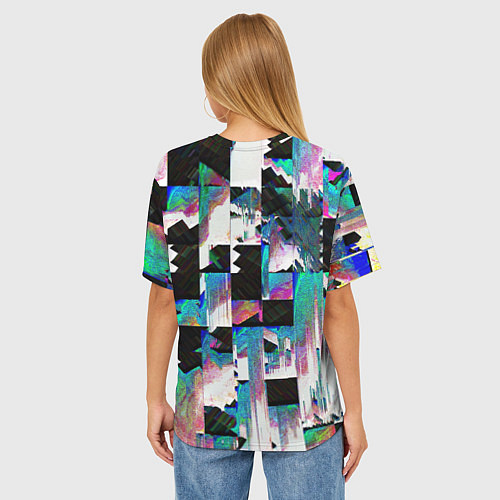 Женская футболка оверсайз Glitch Abstract squares Глитч Абстрактные квадраты / 3D-принт – фото 4