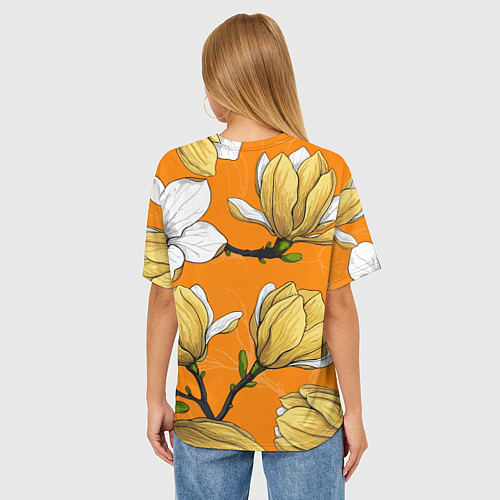 Женская футболка оверсайз Удивительные летние тропические цветы с нераскрывш / 3D-принт – фото 4