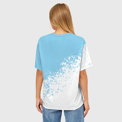 Женская футболка оверсайз Manchester city белые брызги на голубом фоне / 3D-принт – фото 4