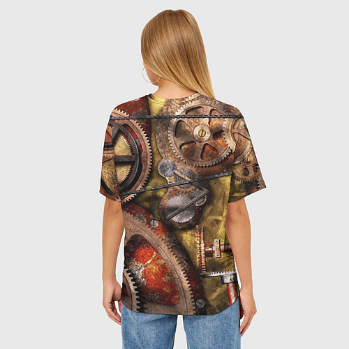 Женская футболка оверсайз Механистическая композиция из шестерёнок и цепей С / 3D-принт – фото 4