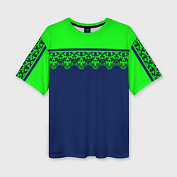 Футболка оверсайз женская Green Lace Зеленое кружево на темном синем фоне, цвет: 3D-принт