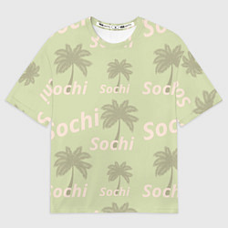 Женская футболка оверсайз Пальмы на салатном фоне palm trees text