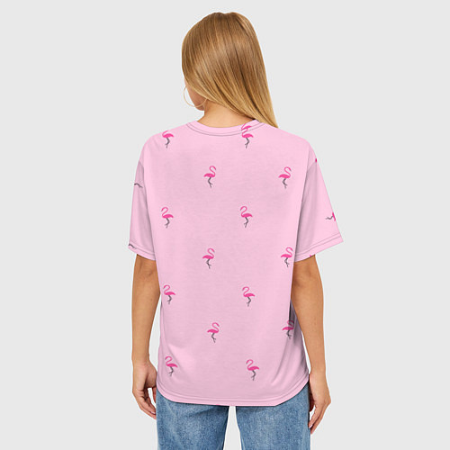 Женская футболка оверсайз Фламинго на розовом фоне / 3D-принт – фото 4