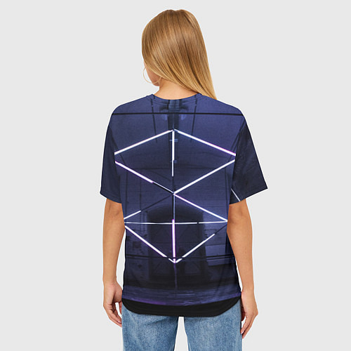 Женская футболка оверсайз Неоновый прерывистый куб во тьме - Фиолетовый / 3D-принт – фото 4