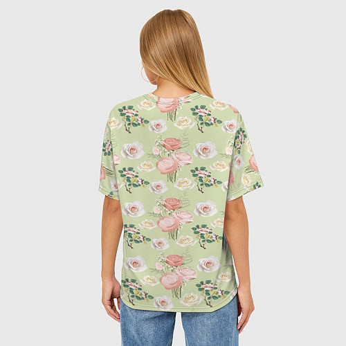Женская футболка оверсайз Розы на фоне салатного цвета roses / 3D-принт – фото 4