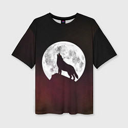 Женская футболка оверсайз Волк и луна Wolf and moon