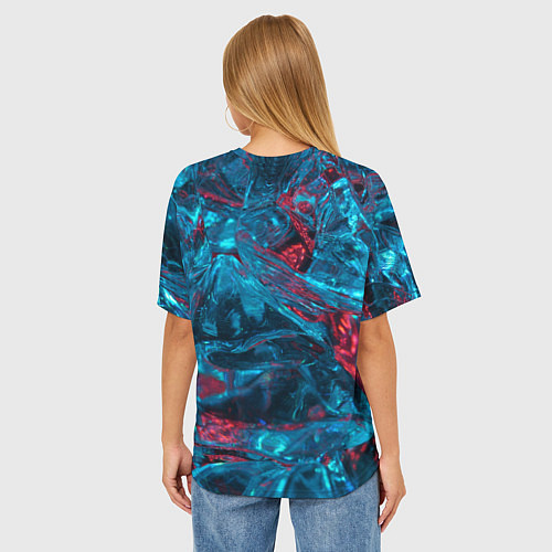 Женская футболка оверсайз Неоновые куски льда - Голубой и красный / 3D-принт – фото 4