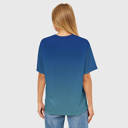 Женская футболка оверсайз Текстурированный сине-бирюзовый градиент / 3D-принт – фото 4
